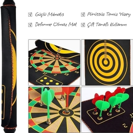 Manyetik Dart Tahtası Mıknatıslı 6 Ok Büyük Boy Çift Yönlü Hedef Oyunu Dartboard Duvara Zarar Vermeyen Oyun Seti