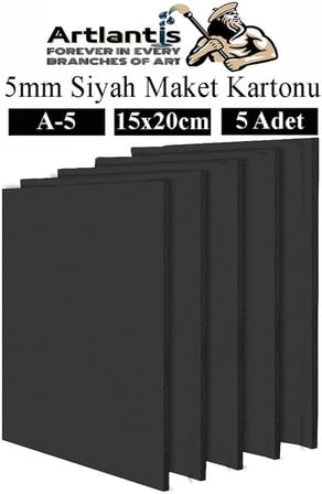 Maket Kartonu Siyah Fotoblok 5 mm A5 15x20 cm 5 Adet Hobi Sanat Okul Köpüklü Straforlu Maket Kartonu Maket Yapımı