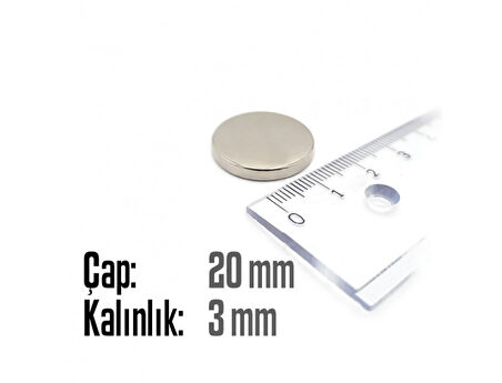 Neodyum Mıknatıs Silindir Çap 20mm , Kalınlık 3mm   ( 3 Adet)