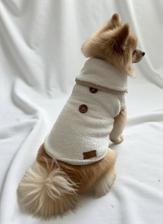 Kışlık Peluş Köpek Yelek, Sıcak Tutan Düğmeli Yumuşak Polar Küçük Irk Köpek Kıyafeti, Bej (Siyah Kırçıllı, Medium)