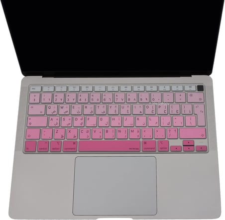 MacBook Air 13 Arapça Klavye Koruyucu A1932 A2179 A2337 M1 | UK ISO Ters L Enter Uyumlu | Arabic Keyboard Cover Touch ID Pembe Pembe