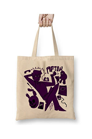 Five Nights At Freddys Purple Guy Beyaz Bez Çanta Uzun Saplı Alışveriş Çantası Plaj Çantası