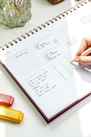 Süresiz Haftalık Masaüstü Planlayıcı 12 Aylık Undated Desk Planner Bordo