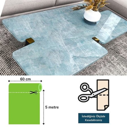 Mermer Desenli Masa Tezgah Mutfak Su Geçirmez Yapışkanlı Folyo Sticker Mavi 5x0,6m (2)