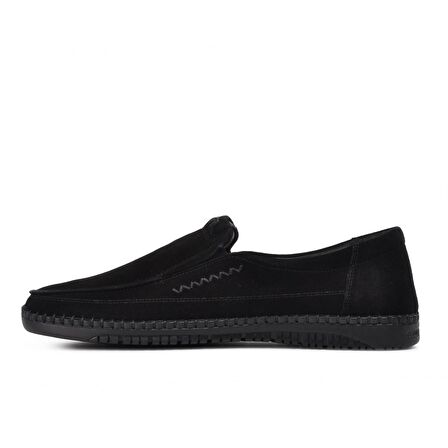 Burç 3239 Siyah Süet Hakiki Deri Erkek Slip On Ayakkabı