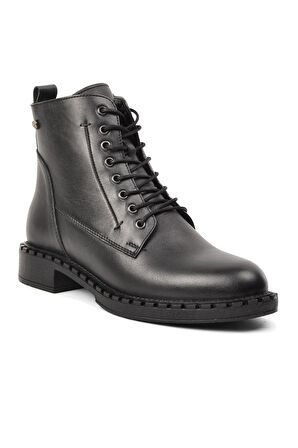 Voyager 8495 Siyah Hakiki Deri Kadın Bağcıklı Bot