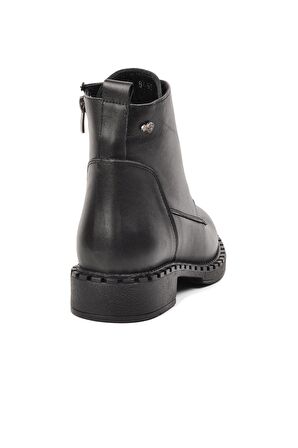 Voyager 8495 Siyah Hakiki Deri Kadın Bağcıklı Bot