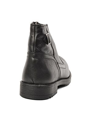 Ayakmod 450 Küt Burun Kısa Topuk İçi Kürklü Nefes Alan Günlük Siyah Klasik Bot Hakiki Deri