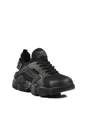 Walkway Hura Siyah-Siyah Fileli Hafif Unisex Spor Ayakkabı