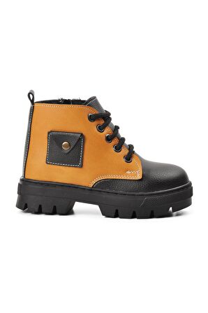 Aspor Arz 2301003-P Siyah-Camel İçi Kürklü Fermuarlı Çocuk Bot