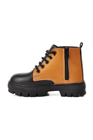 Aspor Arz 2301003-P Siyah-Camel İçi Kürklü Fermuarlı Çocuk Bot