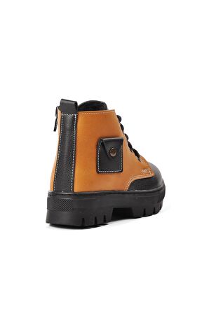 Aspor Arz 2301003-P Siyah-Camel İçi Kürklü Fermuarlı Çocuk Bot