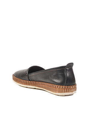 Siyah Hakiki Deri Kadın Casual Ayakkabı 231747 Z