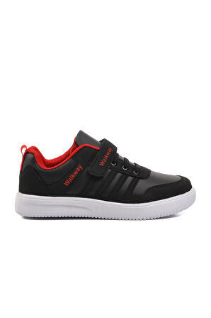 Walkway Mely-F Siyah-Beyaz-Kırmızı Cırtlı Çocuk Sneaker