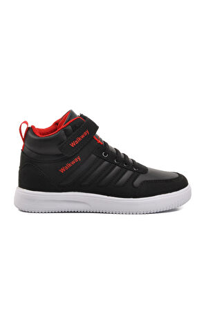 Walkway Mely Hi-F Siyah-Beyaz-Kırmızı Cırtlı Çocuk Hi Sneaker