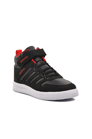 Walkway Mely Hi-F Siyah-Beyaz-Kırmızı Cırtlı Çocuk Hi Sneaker