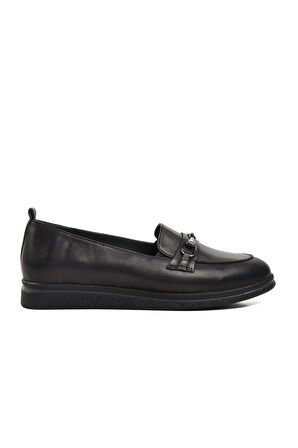 Ayakmod 44280 Siyah Hakiki Deri Kadın Loafer Ayakkabı