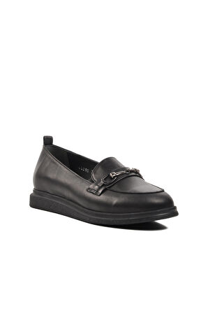 Ayakmod 44280 Siyah Hakiki Deri Kadın Loafer Ayakkabı