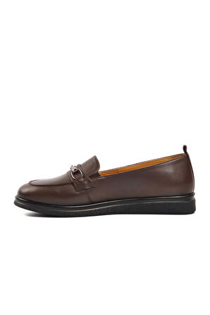 Ayakmod 44280 Kahve Hakiki Deri Kadın Loafer Ayakkabı