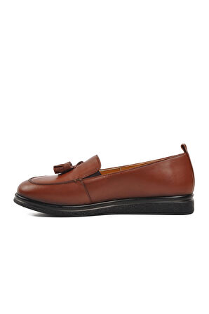 Ayakmod 44278 Taba Hakiki Deri Kadın Loafer Ayakkabı