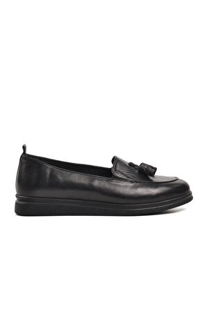 Ayakmod 44278 Siyah Hakiki Deri Kadın Loafer Ayakkabı
