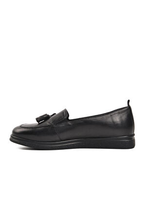 Ayakmod 44278 Siyah Hakiki Deri Kadın Loafer Ayakkabı