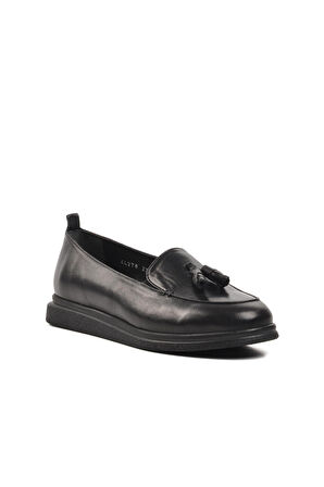 Ayakmod 44278 Siyah Hakiki Deri Kadın Loafer Ayakkabı
