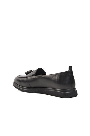 Ayakmod 44278 Siyah Hakiki Deri Kadın Loafer Ayakkabı