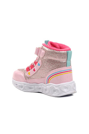 Ayakmod Kids-P Pudra Kalp Desenli Simli Kız Çocuk Sneaker Bot