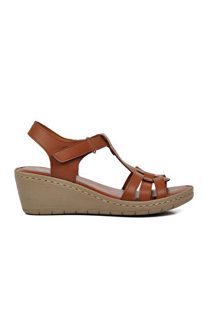 Ayakmod 390243 Taba Kadın Dolgu Topuk Sandalet