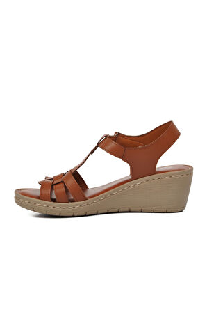 Ayakmod 390243 Taba Kadın Dolgu Topuk Sandalet