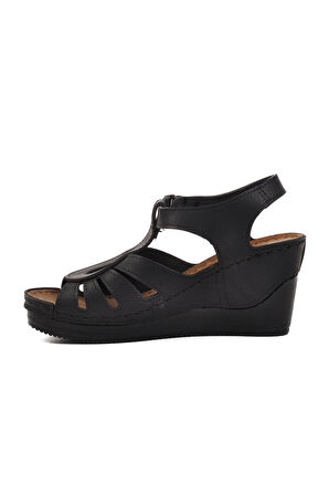 Ayakmod 19-200 Siyah Kadın Dolgu Topuk Sandalet