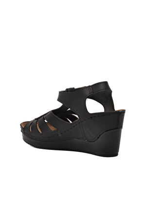 Ayakmod 19-200 Siyah Kadın Dolgu Topuk Sandalet