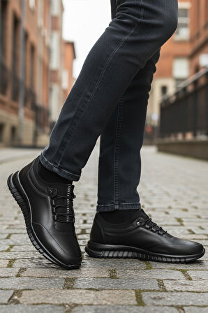 Siyah Bağcıklı Anatomik Jel Taban Deri Erkek Casual Ayakkabı 316 M