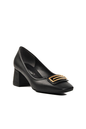 Ayakmod 312237 Siyah Cilt Kadın Topuklu Ayakkabı