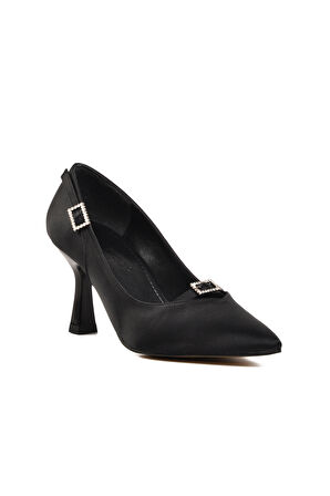 Ayakmod 357091 Siyah Saten Kadın Topuklu Ayakkabı