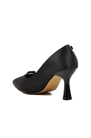 Ayakmod 357091 Siyah Saten Kadın Topuklu Ayakkabı