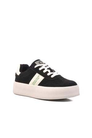 Siyah Beyaz Hafızalı Taban Keten Bağcıklı Kadın Sneaker BNI-11241 Z