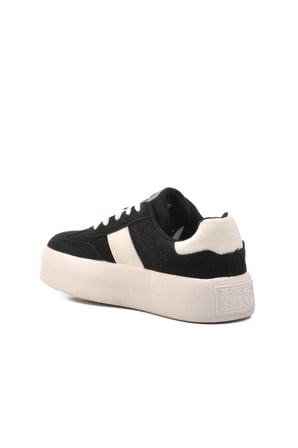 Siyah Beyaz Hafızalı Taban Keten Bağcıklı Kadın Sneaker BNI-11241 Z