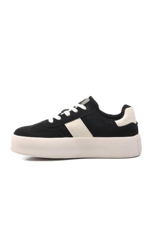 Siyah Beyaz Hafızalı Taban Keten Bağcıklı Kadın Sneaker BNI-11241 Z