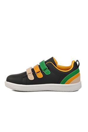 Walkway Siyah-Sarı Unisex Cırtlı Çocuk Sneaker 6502-P 