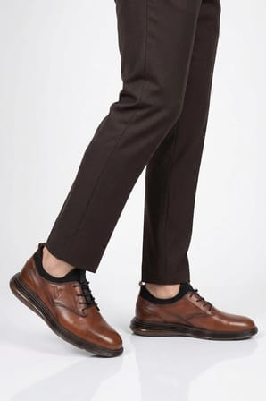 Taba Hakiki Deri Lastik Bağcıklı Rahat Hafif Tabanlı Erkek Casual Ayakkabı 6222 M