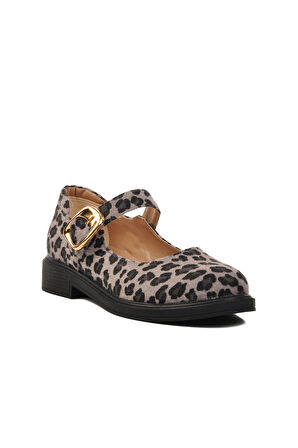 Gri Leopar Desenli Kemerli Kadın Babet 572407 Z