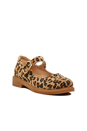 Kahve Leopar Desenli Kemerli Kadın Babet 572407 Z