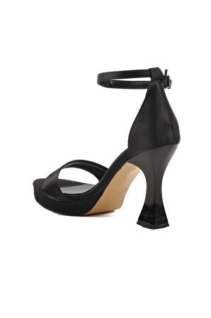 Siyah Saten İnce Topuk Kadın Topuklu Ayakkabı 448183 Z