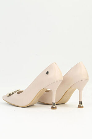 Krem İnce Topuklu Kadın Abiye Ayakkabı PC-54025 Z