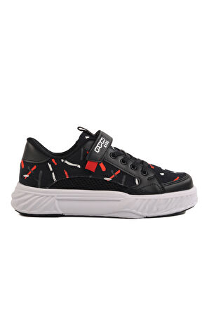 Siyah Cırtlı Fileli Hafif Unisex Çocuk Spor Ayakkabı 1883 F