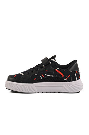 Siyah Cırtlı Fileli Hafif Unisex Çocuk Spor Ayakkabı 1883 F