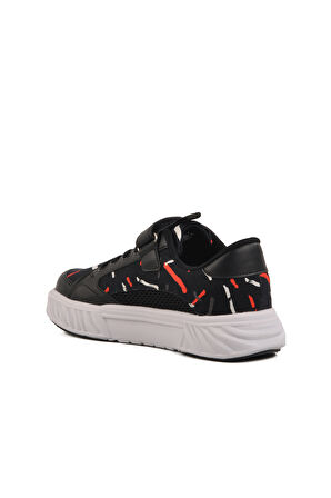 Siyah Cırtlı Fileli Hafif Unisex Çocuk Spor Ayakkabı 1883 F