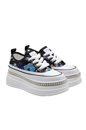 Siyah Yüksek Taban Kadın Sneaker 25Y423-6 Z